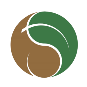 Productive Ecology logo - Leaf entwined with soil in a yin yang.